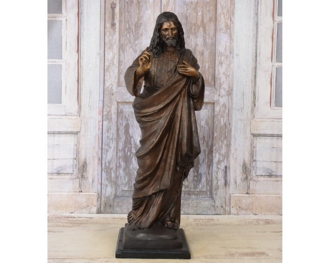 Very Large Figurine - Christi Jesus Bronze Statue - Jesus Bronze Sculpture on Marble - Statue Religious Gift Idea - Home and Church Decor