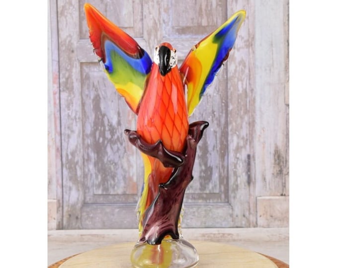 Colorful Murano Parrot - Glass Handmade Parrot - Venetian Statue - Italian Figure - Vintage Parrot - Home and Office Decor