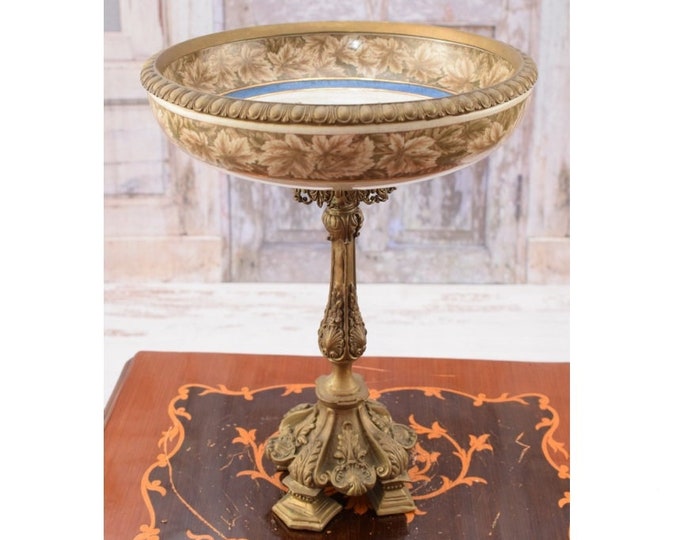 Plateau Porcelain with Bronze Ornaments - Handmade Painted Porcelain - Vintage Bowl with Fruits Design - Luxury Bowl - Gift Idea for Wedding