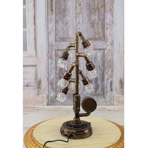 Amazing Steampunk Lamp - Battery Desk Lamp - Skull Glass Lamp - Halloween Lamp -  Art Work Lamp - Home Office Decor - Gift Idea
