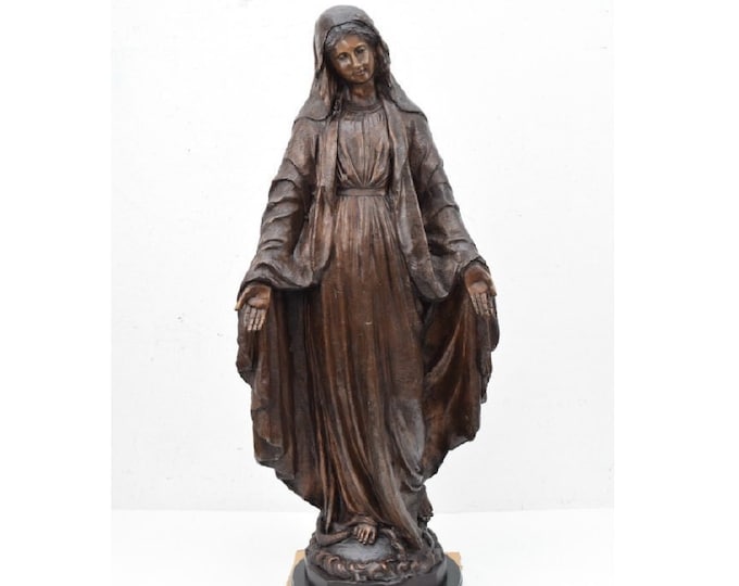 Large Madonna Statue Bronze - Mary Figurine - Pure Sculpture on Marble Base - Mother of God- Church Statue - Holy Bronze Figure to Chapel