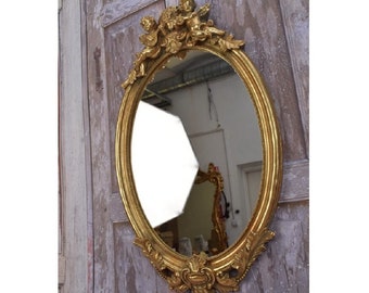 Goldene Oval Mirror - Two Playing Angel - Funny Mirror - Wall Decor - Gift for Wedding - Home Decor - housewarming Gift