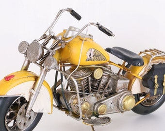 Vintage Yellow Indian Motorcycle Model: Large Metal Motorbike Collector