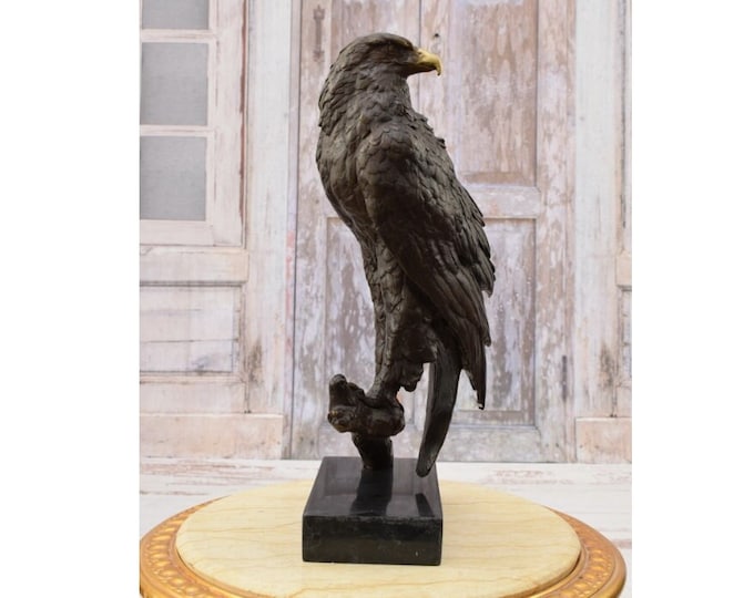 Dangerous Eagle Bronze Statue on Marble Base - Realistic 19" Artwork - Gift Idea to Home and Office - Signed Statue - Home Decor