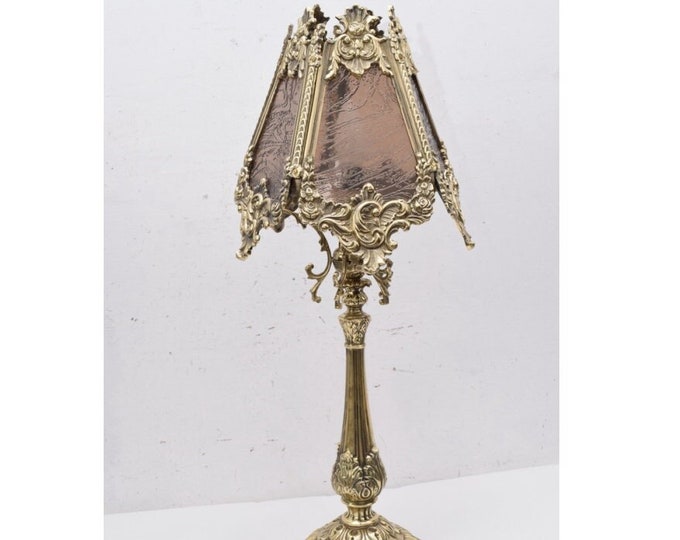 Exclusive Stand Brass Lamp 80cm - Rococo Style Lamp Office - Glass Lamp Shade - Desk Lamp - Luxury Gift Idea