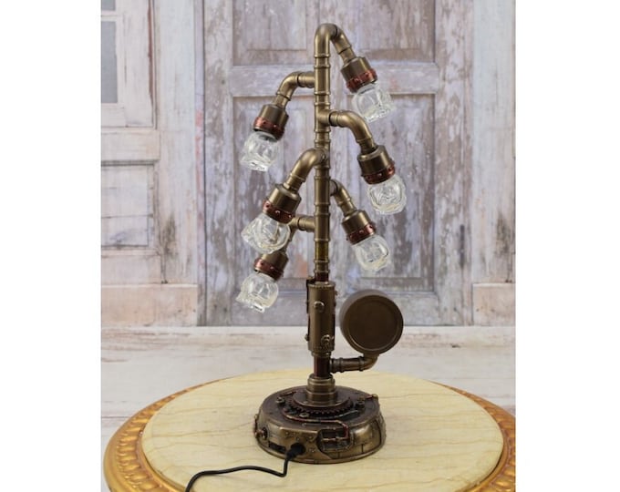 Amazing Steampunk Lamp - Battery Desk Lamp - Skull Glass Lamp - Halloween Lamp -  Art Work Lamp - Home Office Decor - Gift Idea