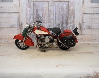 Vintage Red Motorcycle Model: Large Metal Motorbike Collector's Item