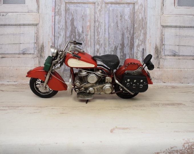 Vintage Very Large Red Motorbike - Amazing Old School Motorcycle - Old Classic Metal Model Toy - Motor Gift Idea - Collector Item