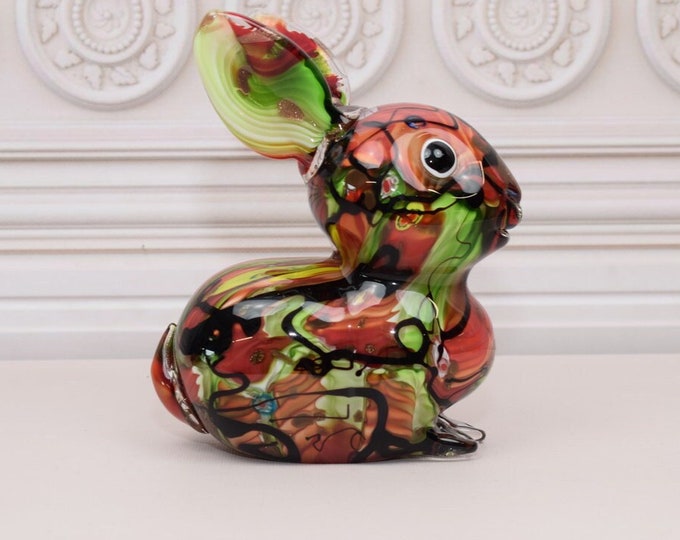 Colorful Rabbit Glass Figurine - Hare Murano Style - Glass Sculpture - Rainbow Glass - Venetian Glass - Handcrafted Home Decor