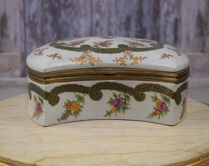 Porcelain Casket Art Nouveau - Floral Design - Bronze Ornaments - Vintage Porcelain Box - Home Decor - Gift for Wedding - Unique Item