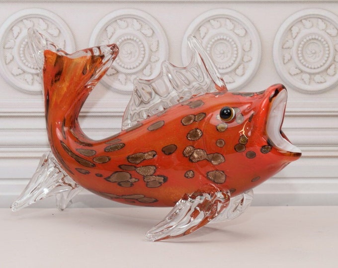 Red Venetian Glass Fish Murano Style - Handcrafted Fish - Statue Fish - Unique Figurine Home Decor - Good Gift for Wedding