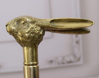 Bronze Hare Walking Stick – Wooden Cane with Gold Rabbit Handle