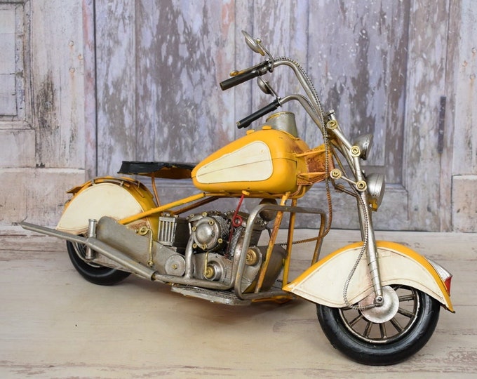Vintage Large Yellow Motorbike - Motorcycle Metal - Old Classic Metal Model - Toy Motor - Gift Idea - Old School Collector Item