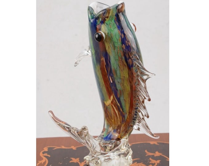 Large Fish shaped Glass Vase - Handmade Venetian Glass Flower Pot - Statue Fish - Unique Figurine Home Decor - Vase Italian Glass