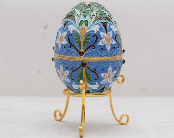 Egg Silver - Enamel Gilded Gift  - Blue Silver Gilded Enamel 84