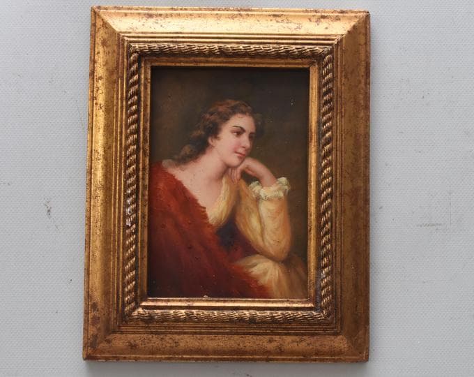 French Aristocrat Portrait Painting: Old Oil on Wood with Golden Frame