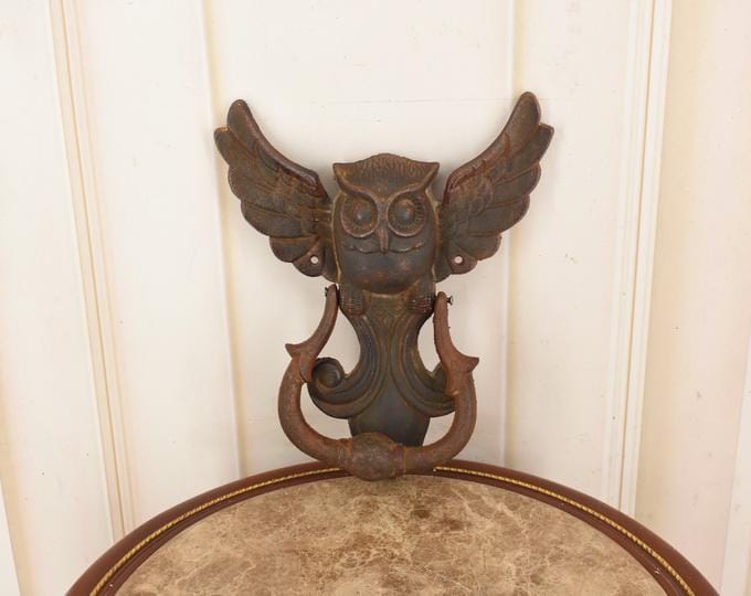 Cast Iron Owl Door Knocker – Art Nouveau Style, Vintage Garden Decor