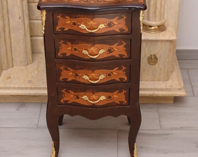 French Louis XVI Style Commode – Wooden Night Stand with Bronze Ornaments