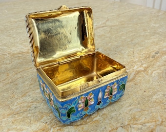 Antique Silver Enamel Miniature Casket – Marked 84 – Rare Jewelry & Gem Box