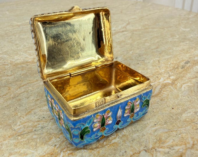 Antique Silver Enamel Miniature Casket – Marked 84 – Rare Jewelry & Gem Box