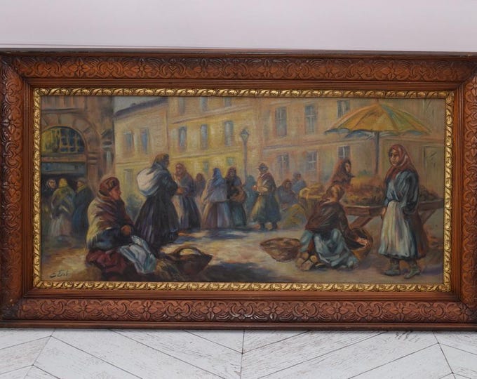Old City Lviv - Antique Painting on Canvas - Oil on Canvas - Wall Art - Wall Decor - Home Decor -  Market Square in Lviv