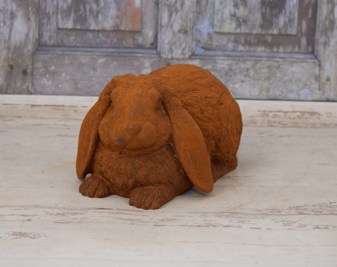 Cast Iron Funny Sitting Rabbit  - Rustic Cast Iron Rabbit - Amazing Garden Statue - Figurine Hare - Gift Idea for Home and Garden