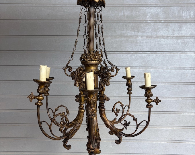 Vintage Bronze Chandelier - 6 Light Ornate Ceiling Lamp - French Style - Working Worldwide
