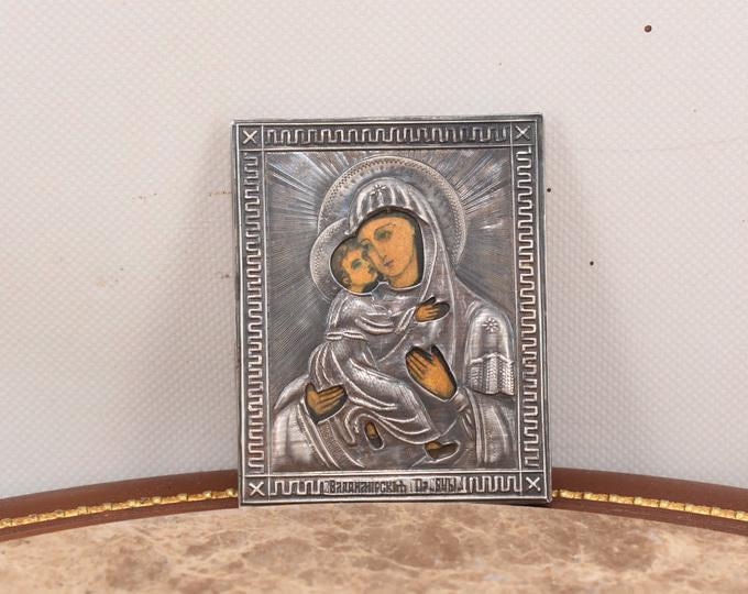 Antique Silver Orthodox Icon Travel – Russian 84 Hallmark Religious Art