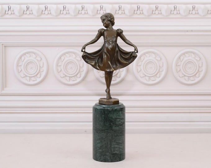 Young Dancer Bronze Statue on Marble Base - Young Ballerina - Vintage Bronze - Foundry Mark - Home Decor - Gift for Dancer, Birthday