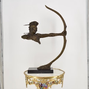 Large Indian Bronze Sculpture - Modernist Figurine, Handcrafted Indian Art Statue, Unique Home Decor Gift - Apache Figure