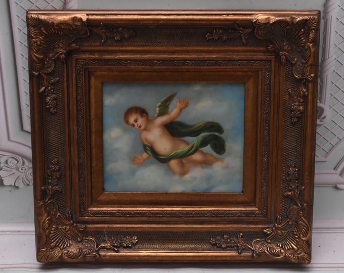 Unique Sacral Painting - Painting in Gold Frame - Cherub Angel Painting - Wall Decor Decor - Church Decor - Gift Idea for Birthday