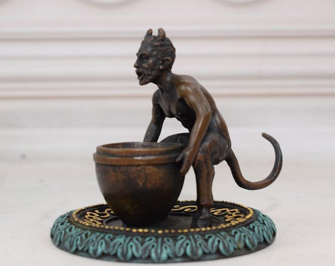 Devil with Cauldron - Vintage Vienna Statue - Luxury Figure - Devil - Elegant Gift - Home and Office Decor - Foundry Mark