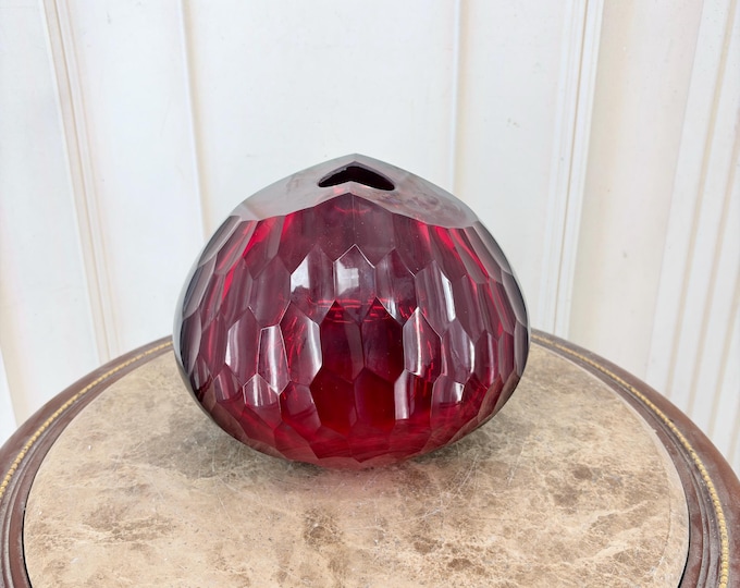 Vintage Red and Black Art Glass Vase - Heavy Decorative Glass - Modernist Style, Signed