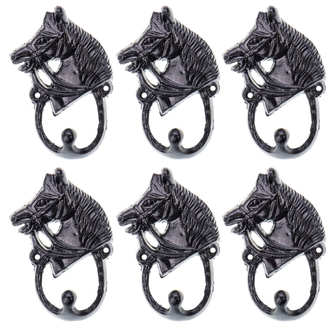 6 X Wall Hanger With Horses Cast Iron Black Hook Horse Statue Horse