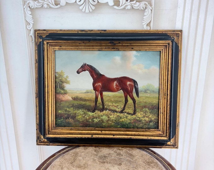 Oil Horse Painting - Gold Frame, French Art Wall - Vintage Decor