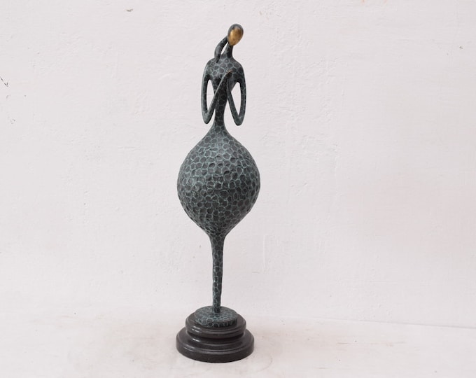 Large! Modernist Fat Abstract Woman Dancer Bronze Statue on Bronze Base Art Deco Style Figurine Sculpture Gift Idea  -