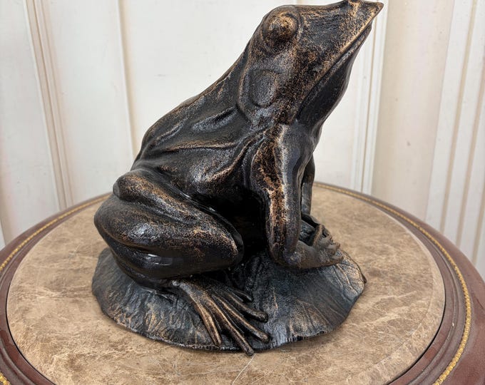 Vintage Cast Iron Frog Sculpture – Lucky Frog Statue – Painted Garden Decor