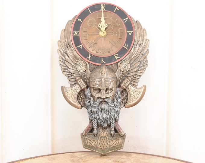 Norse Viking Warrior Wall Clock – Runic Mythology Decor