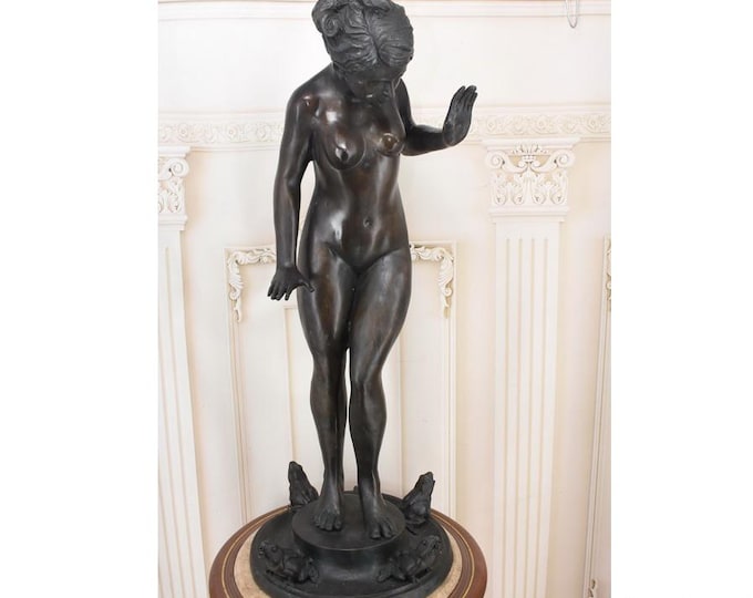 Bronze Garden Fountain – Girl With Frogs – Decorative Outdoor Figure – Vintage Style Garden Art