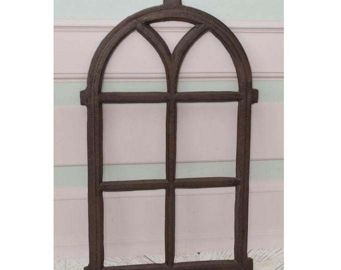 Cast Iron Window Frame with Shutters – Rustic Wall Decor – Brown Garden Accent – Vintage Style – Unique Home Gift Idea