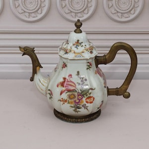 Porcelain Pitcher Jug with Bronze Handle - Porcelain Carafe - Bronze Ornaments - Art Nouveau Style - Home Decor - Kitchen Decor