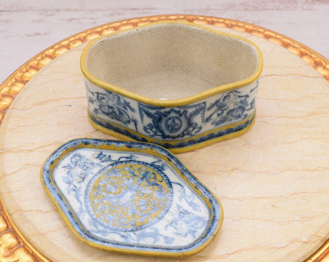 Antique Blue Porcelain Casket - Art Nouveau Porcelain Box - Painted Porcelain - Home Decor - Kitchen Decor -Gift Idea