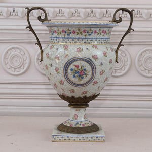 Antique Bowl Stand - Porcelain with Bronze Ornaments - Vintage Painted Porcelain - Plateau with Floral Design - Luxury Bowl - Gift Idea