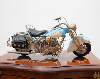 Vintage Blue Motorcycle Model: Metal Motorbike Collector Decor