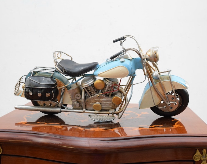 Vintage Blue Motorbike - Amazing Old School Motorcycle - Old Classic Metal Model Toy - Motor Gift Idea - Collector Item