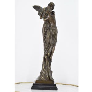 The Kiss of Angels – Aldo Vitaleh Bronze Statue – Romantic Angelic Sculpture on Marble Base - Home and Office Decor - Gift Idea