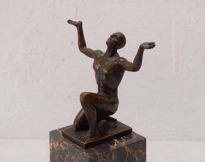 Gymnast Man Act Acrobat Bronze Sculpture on Marble Figure Gift Idea -