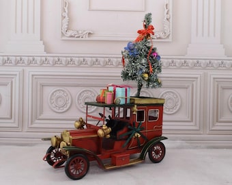 Vintage Old Car with Christmas Tree - Antique Car Merry Christmas Toy - Gift Idea Old School - Home Decor - Office Decor - Gift Idea