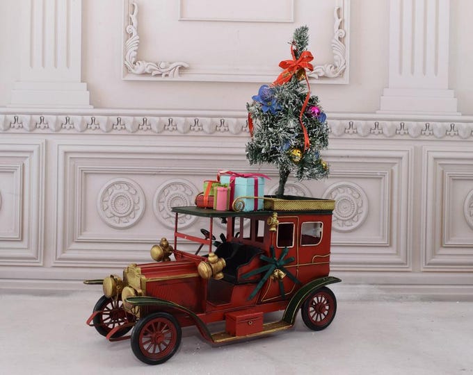 Vintage Old Car with Christmas Tree - Antique Car Merry Christmas Toy - Gift Idea Old School - Home Decor - Office Decor - Gift Idea