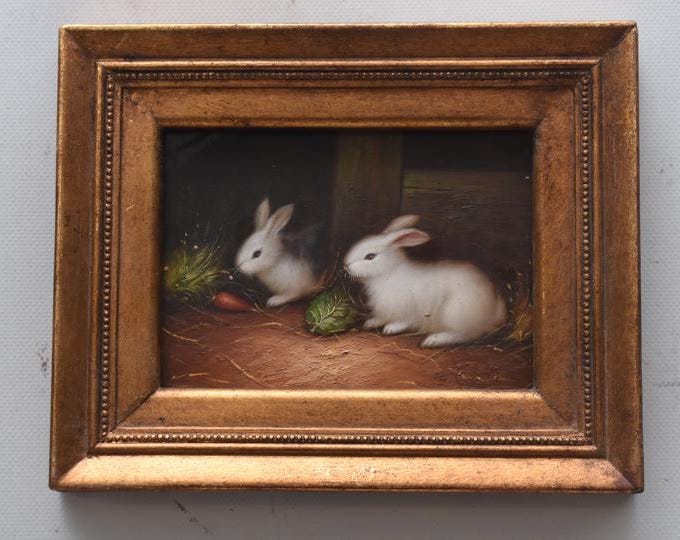 Vintage Paininting - 2 Hares Oil Painting - Rabbits Art - Wall Art